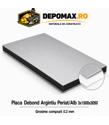 Placa BOND argintiu periat/alb 3mm, 1500x3050mm, aluminiu 0.2mm
